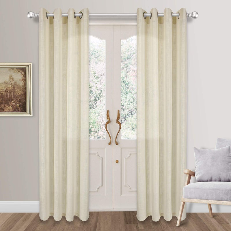 VOILYBIRD Palma Semi Sheer Curtains for Living Room 96 Inches Long Privacy Assured Draperies for Bedroom Bronze Grommet Top Set of 2 Panels (52''W x 96''L, Beige) - Image 2
